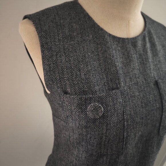 Self-Portrait Grey Herringbone Flared Mini Dress - Picture 6 of 13